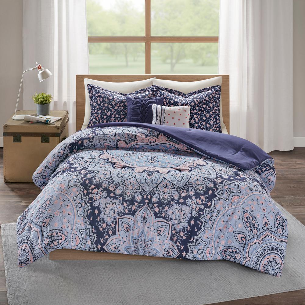 Skye 4 Piece Blue Twin Xl Boho Comforter Set