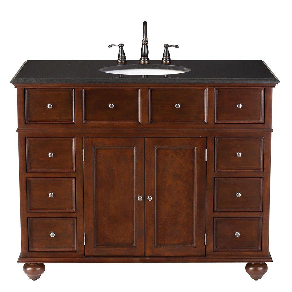 Home Decorators Collection Hampton Harbor 44 In W X 22 In D Bath Vanity In Sequoia With Granite Vanity Top In Black Bf 21375 Sq The Home Depot