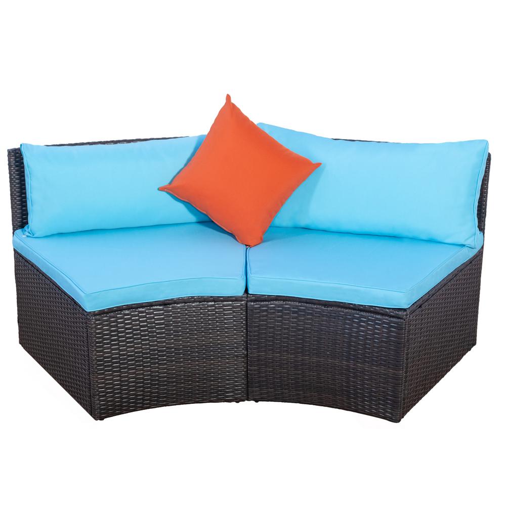 Boyel Living 6 Piece Patio Furniture Sets Outdoor Half Moon Wicker Sofa Set With Two Pillows And Coffee Table Blue Cushions Tp Sh000068caa The Home Depot