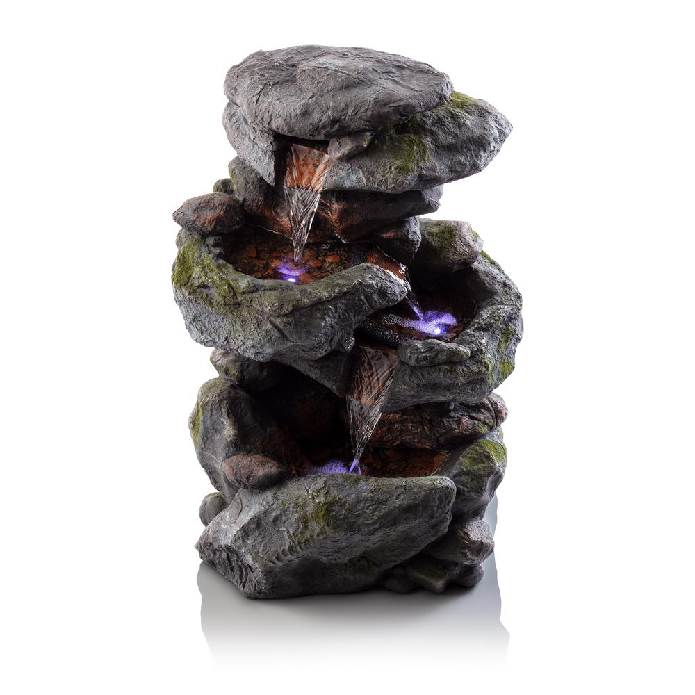 alpine five tier natural look rock fountain with led lights, 54 inch on alpine outdoor fountains