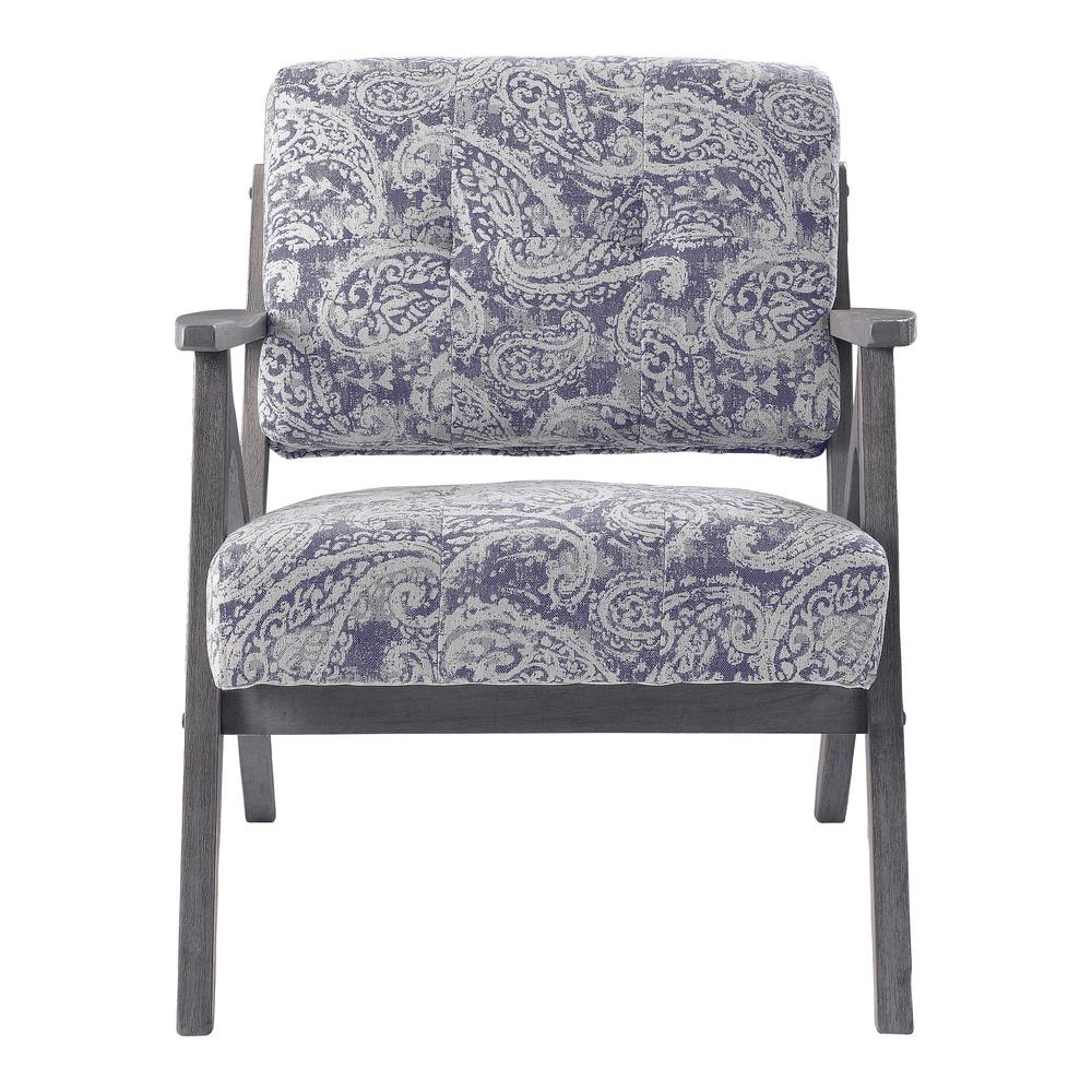 Osp Home Furnishings Reuben Arm Chair In Blue Paisley With Grey