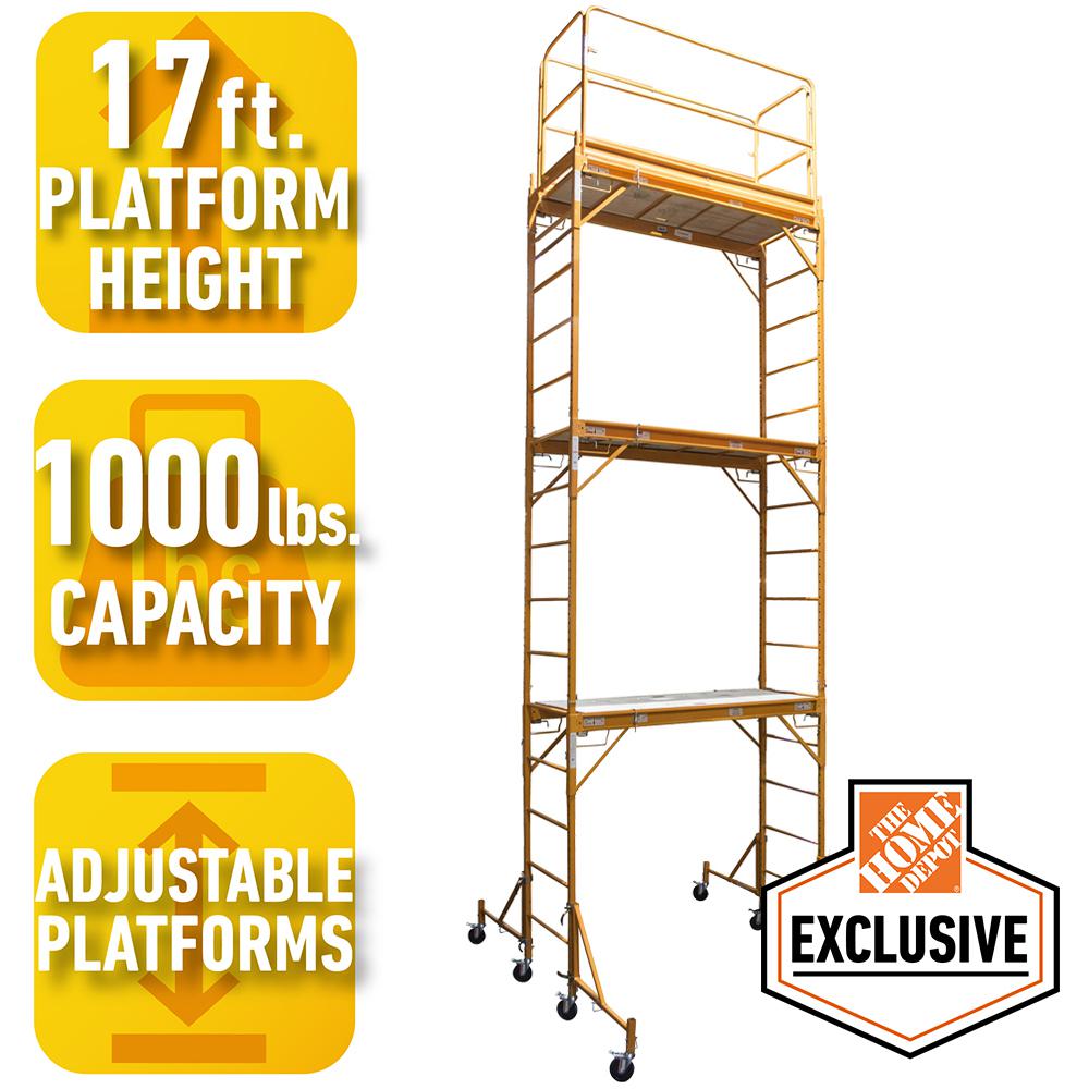 3-Story Rolling Scaffold Tower with 1000 lbs. Load Capacity