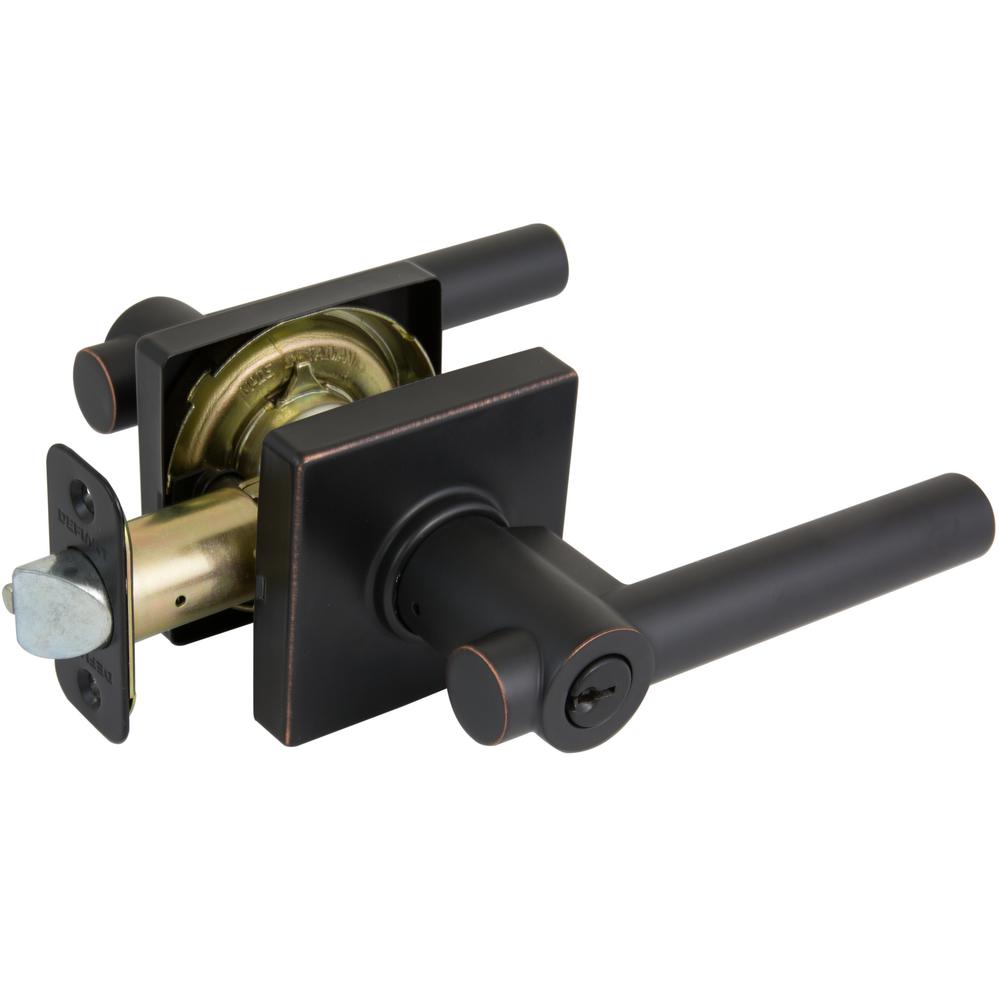 Defiant Woodbridge Aged Bronze Keyed Entry Door Lever with Square Rose