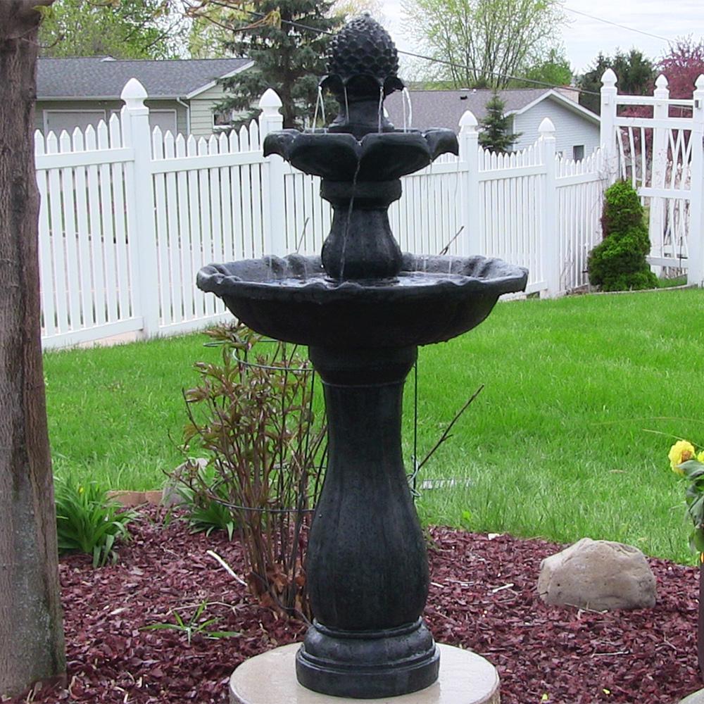 Outside Garden and Patio Water Feature with Rechargeable Solar Battery Sunnydaze Dual Pineapple 2-Tier Solar with Battery Backup Outdoor Water Fountain with LED Lights 34-Inch