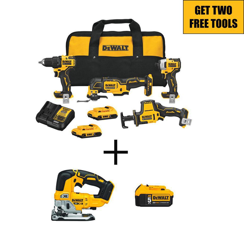 DEWALT ATOMIC 20Volt Combo Kit (4Tool) with FREE 20Volt Cordless Brushless Jigsaw & 20Volt 5