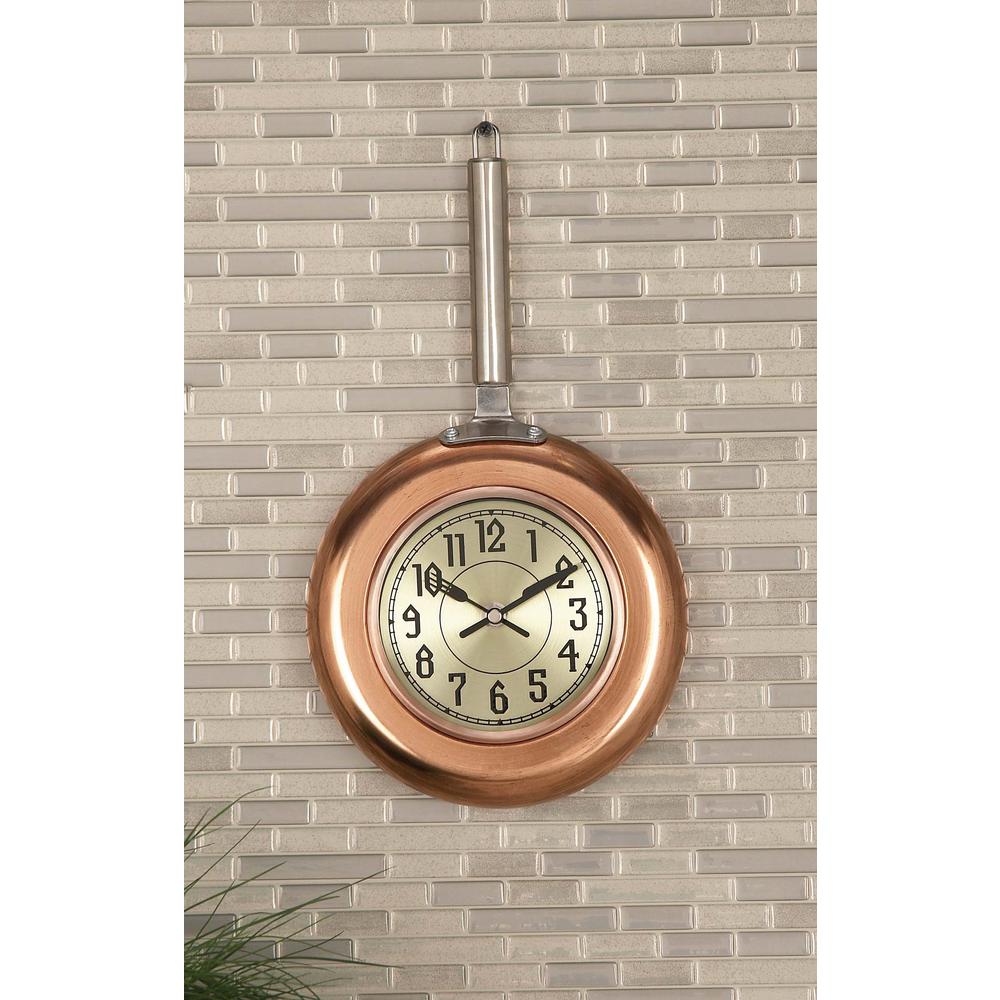 Litton Lane 14 In X 8 Modern Copper Frying Pan Wall Clock 98434 Modern Copper Frying Pan Wall Clock