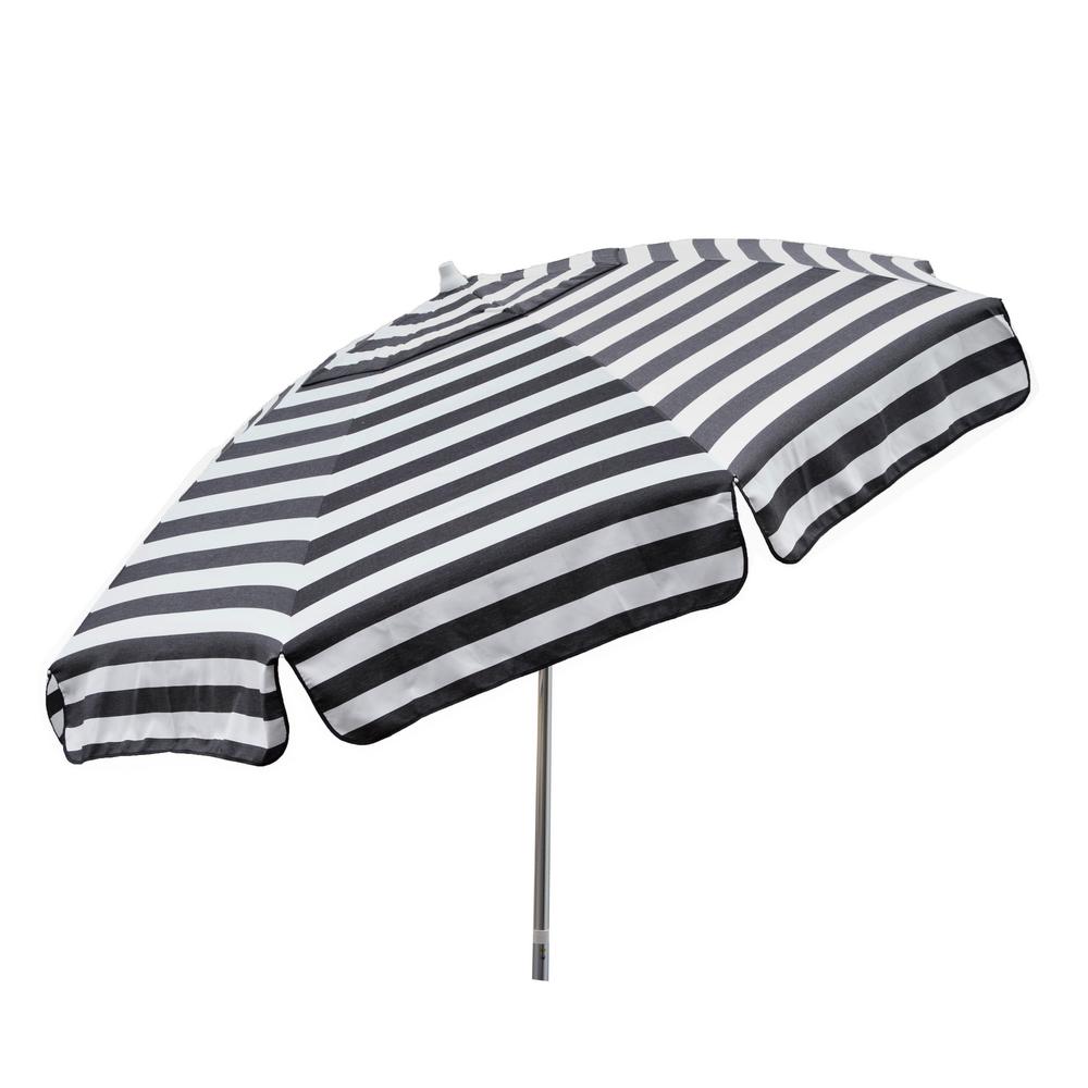 Destinationgear Italian 7 5 Ft Aluminum Drape Tilt Patio Umbrella In Black And White Acrylic 1305 The Home Depot
