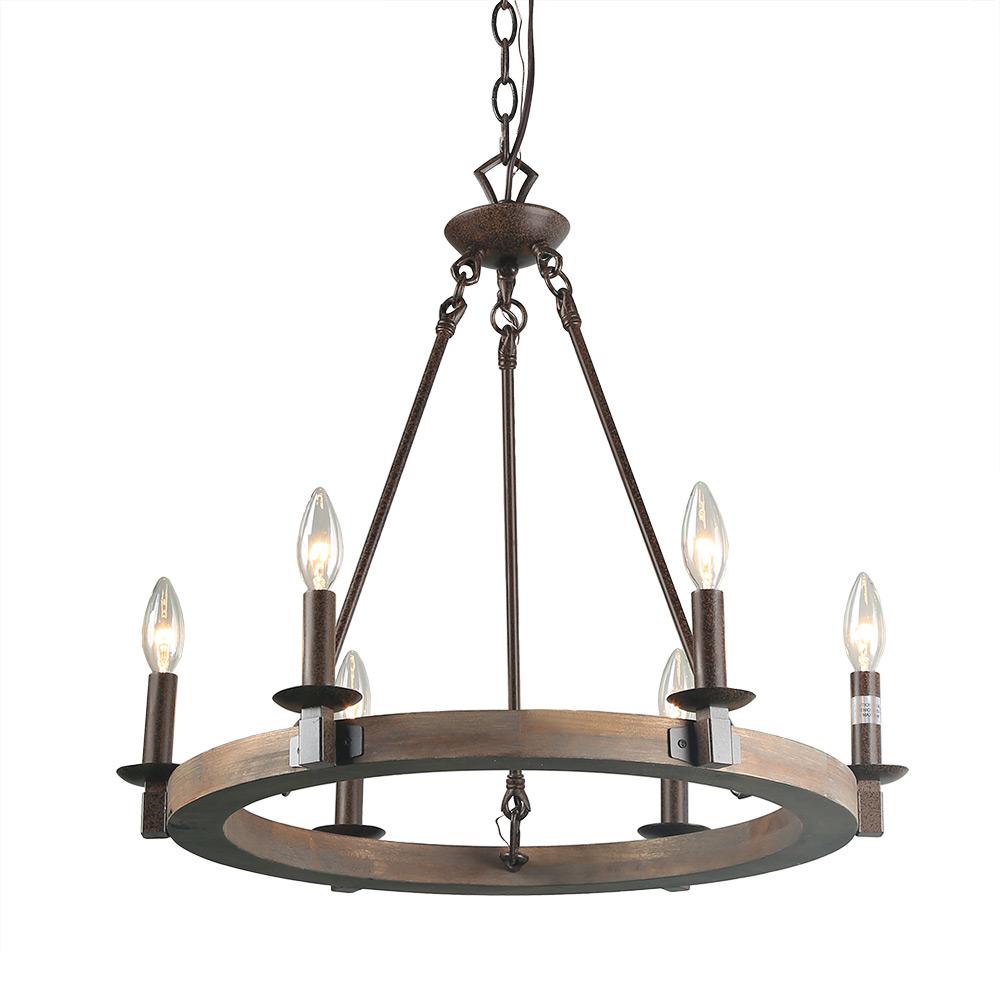 Lnc 6 Light Bronze Wood Chandelier A03300 The Home Depot