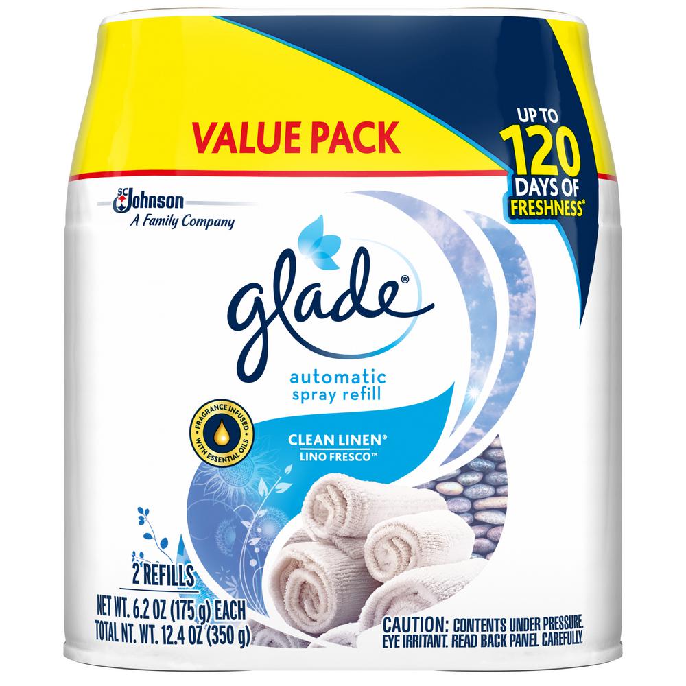 Glade 6 2 Oz Clean Linen Automatic Air Freshener Spray Refill 2 Pack
