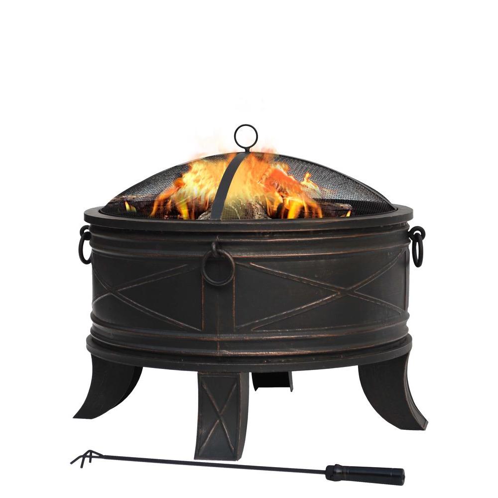 Hampton Bay Round Fire Pit Outdoor Deep Bowl Pit Mesh Cover Poke