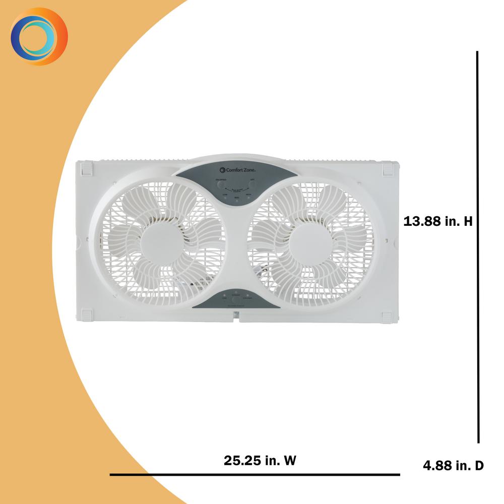 Comfort Zone 9 In 3 Speed Expandable Reversible Twin Window Fan