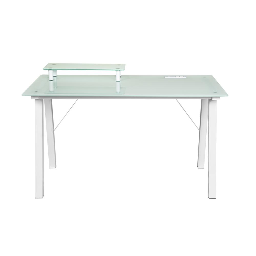 Onespace Simply Glass Desk With Desktop Printer Stand And Usb And