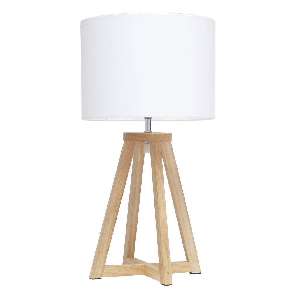 White Fabric Shade Lt1069 Nwh, Natural Wood Table Lamp