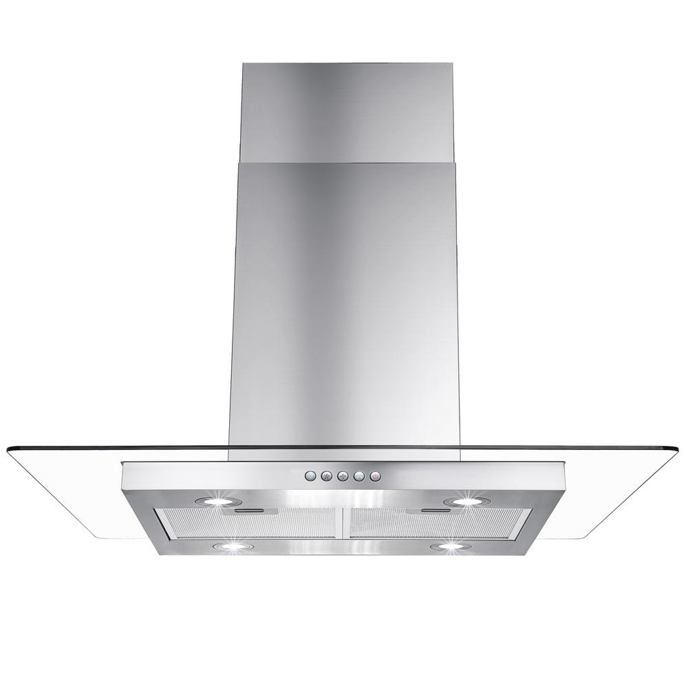 Golden Vantage 36 In Kitchen Convertible Island Mount Range Hood In Stainless Steel With Tempered Glass Leds And Push Button Control