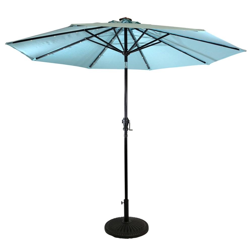 Sun Ray 9 Ft Aluminum Market Solar Lighted 8 Rib Round Patio Umbrella With Olefin Canopy In Seafoam Green 841024ole The Home Depot