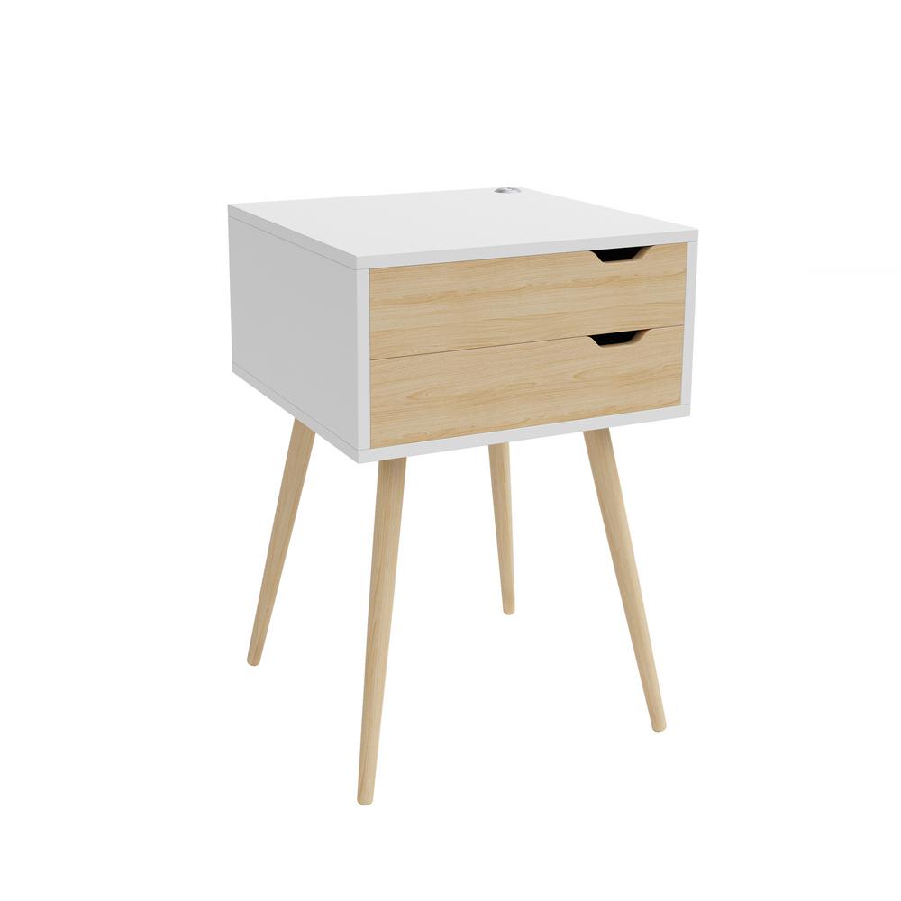 Blythe White 2-Drawer Side Table with USB Port-JBTAB678-KD - The Home Depot