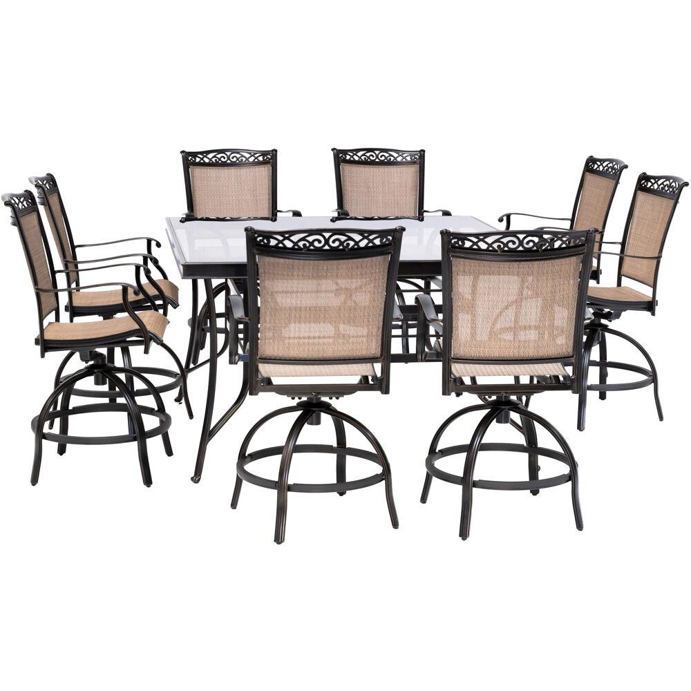 To Com Tan Hanover Fontana 9 Piece Dining Set With 8 Sling Chairs And A 60 In Fntdn9pcsqc Outdoor Furniture Square Cast Top Table Patio Lawn Garden Accessories Dining Set With 8 Sling Chairs, Round High Top Table And Chairs Outdoor