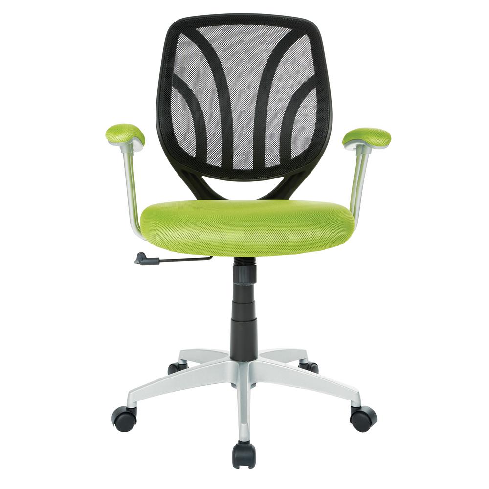 Office Star Products Green Mesh Screen Back Chair with Silver Coated ...