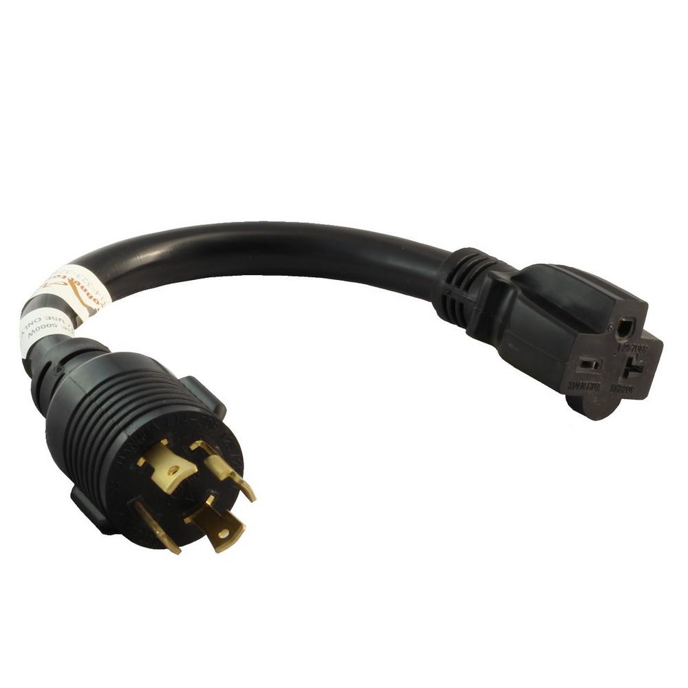 AC WORKS 1 ft. L14-30P 30 Amp 125/250-Volt Locking Plug to 6-15/20 T-Blade 15/20... by AC WORKS