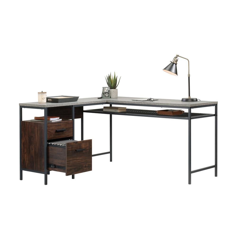 Sauder Market Commons Rich Walnut With Slate Gray Accents L Shaped