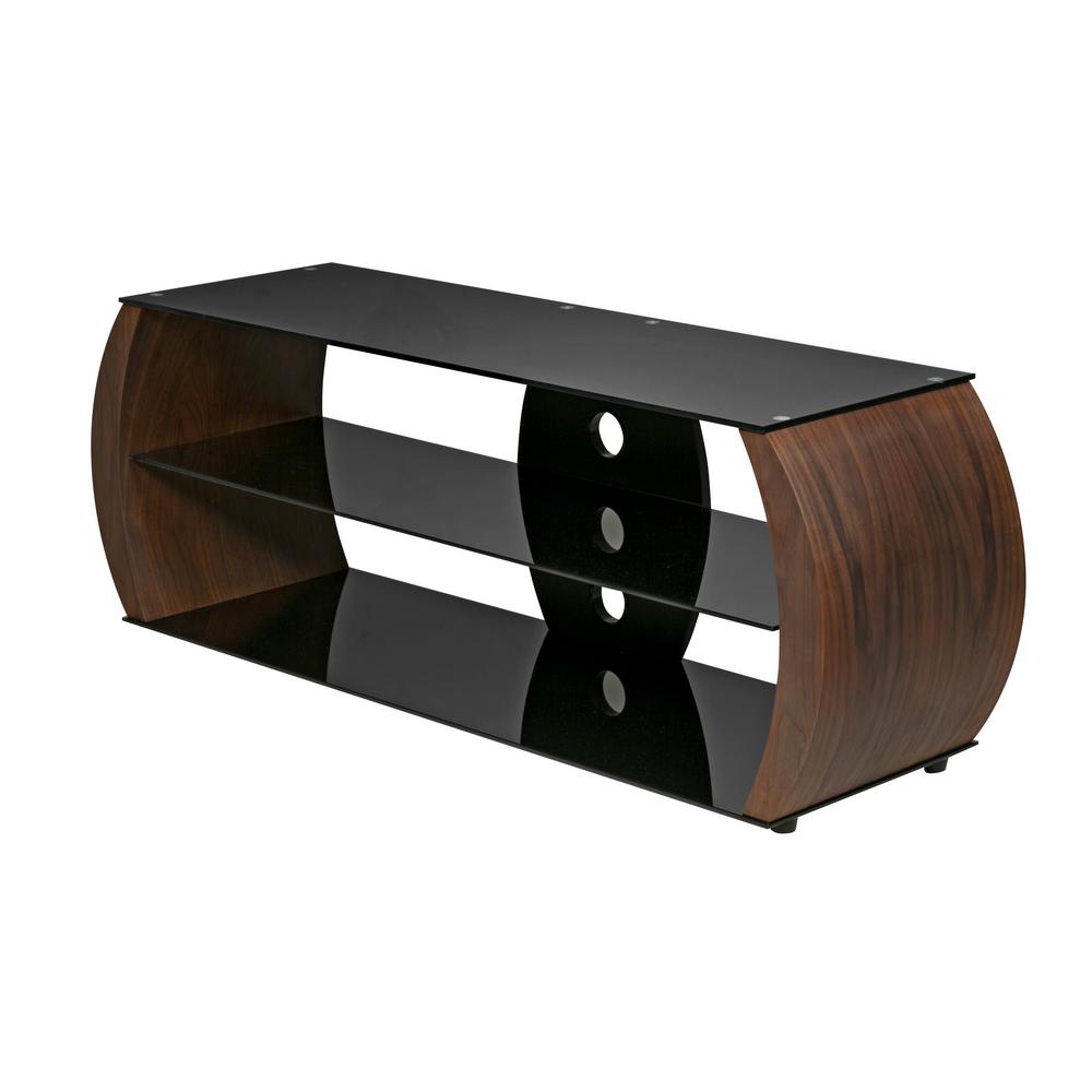 Onespace Oval Walnut Veneer Wood Tv Stand With Black Tempered Glass Onespace Oval Walnut Veneer Wood Tv Stand With Black Tempered Glass