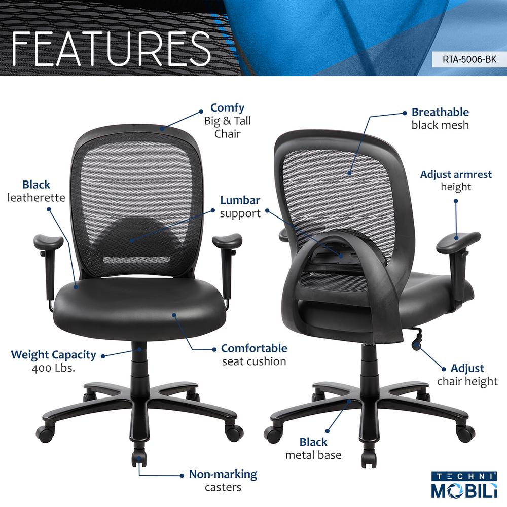 Techni Mobili Black Comfortable And Tall Height Adjule Techni Mobili Black Comfortable And