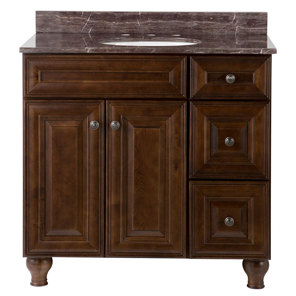 Home Decorators Collection Templin 37 In W X 22 D Bathroom Vanity Coffee With Stone Effects Top White Sink