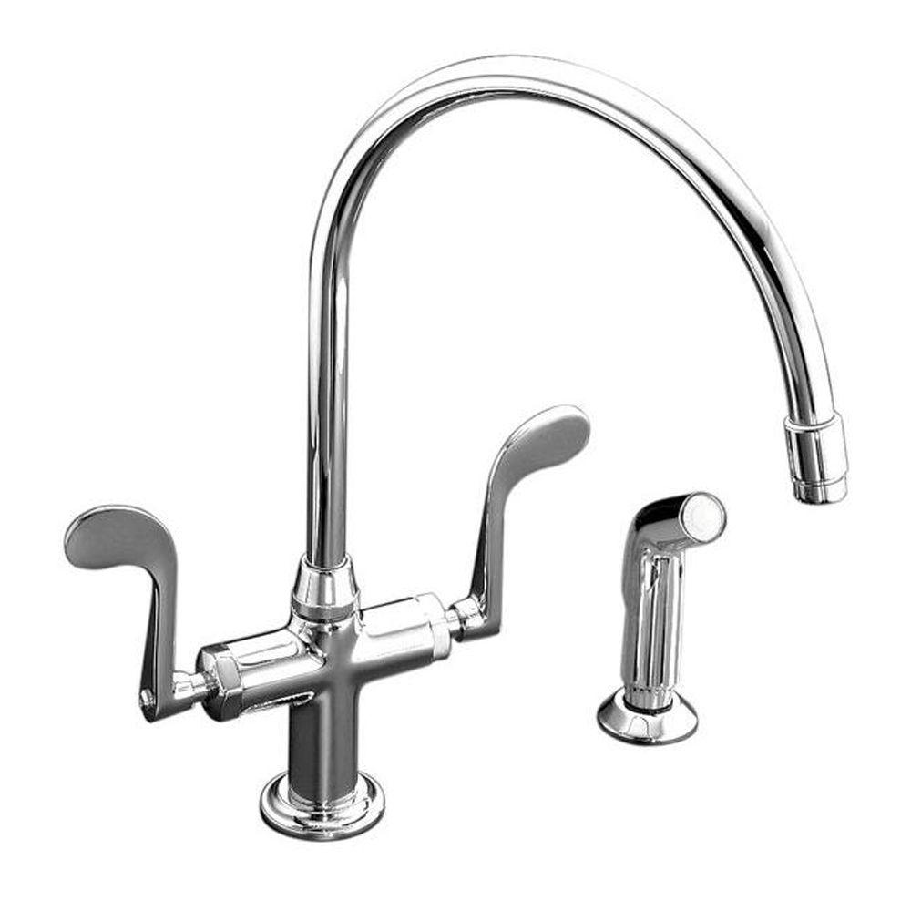 KOHLER Essex 2 Handle Standard Kitchen Faucet With Side Sprayer In   Polished Chrome Kohler Standard Spout Faucets K 8763 Cp 64 1000 