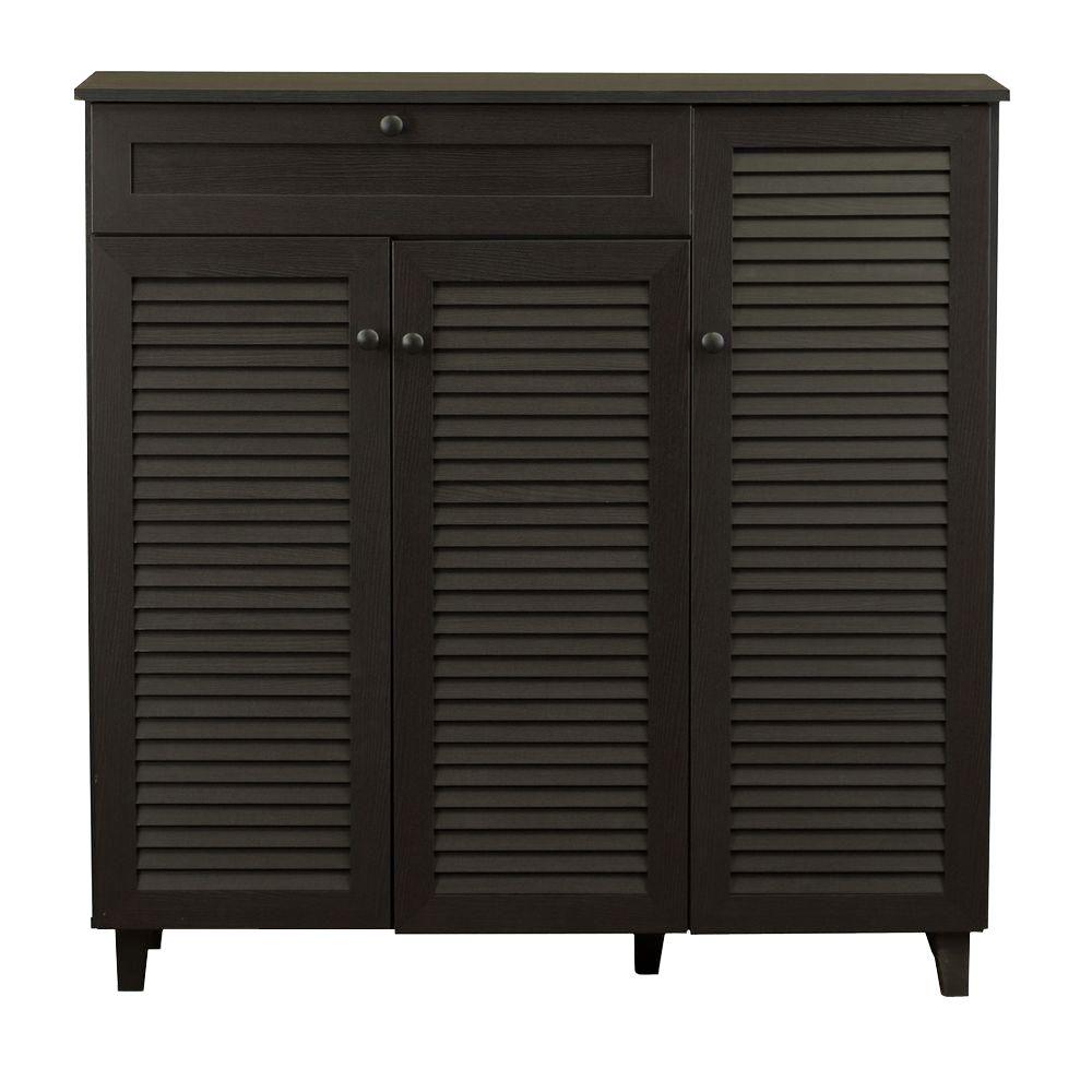 Baxton Studio Abelard 45 In Dark Brown Wood Shoe Storage Cabinet