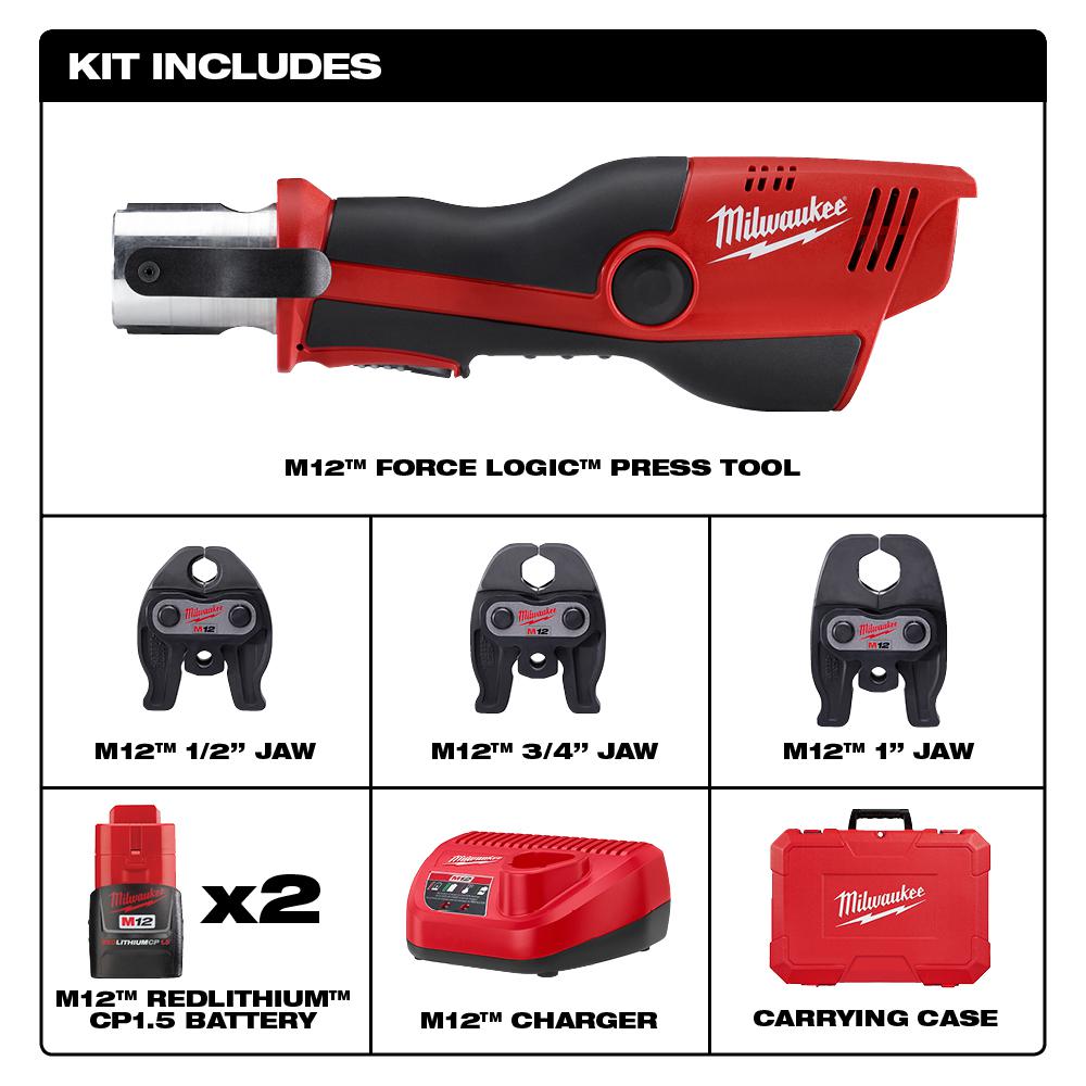 Milwaukee M12 12 Volt Lithium Ion Force Logic Cordless Press Tool Kit 3 Jaws Included W M12 Copper Tubing Cutter Packout Kit 2473 22 2471 20 48 22 4255 The Home Depot