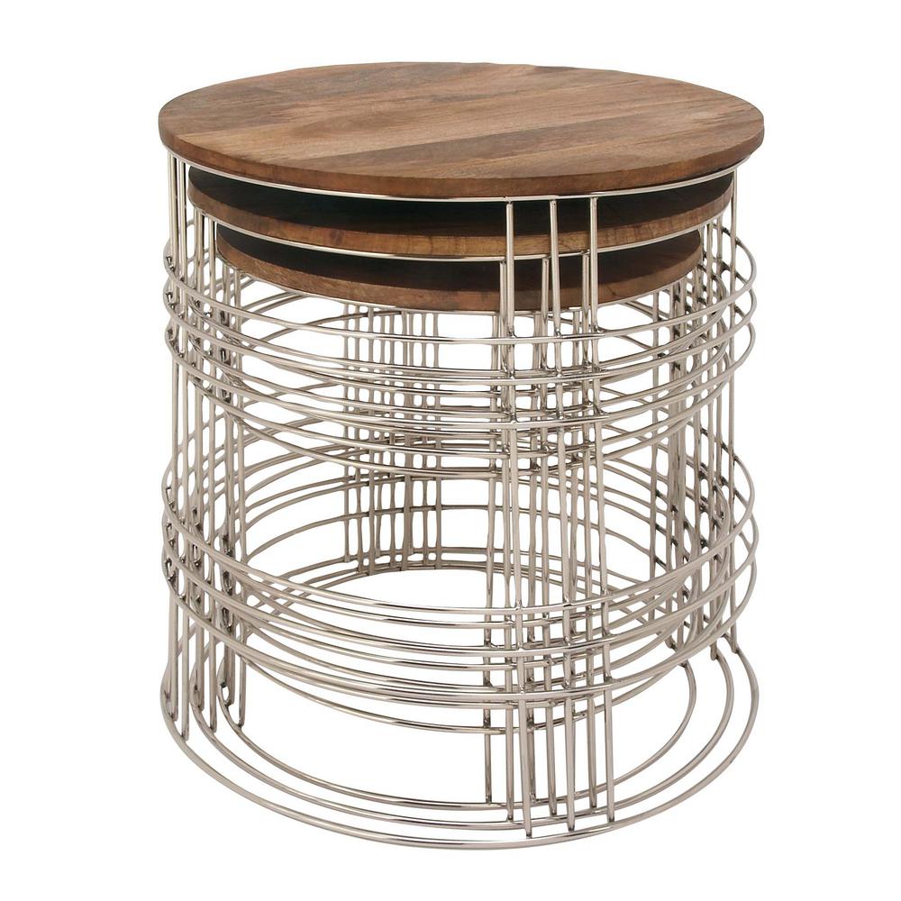 Litton Lane Set Of 3 Mango Wood And Metal Round Accent Tables In Litton Lane Set Of 3 Mango Wood And Metal Round Accent Tables In Natural Finish