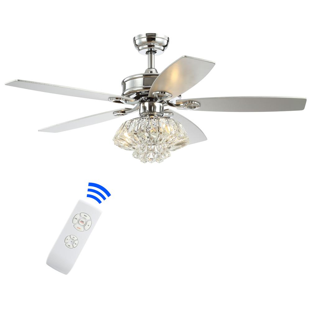 Jonathan Y Kate 48 In 3 Light Chrome Glam Crystal Drum Led Ceiling Fan With Light And Remote