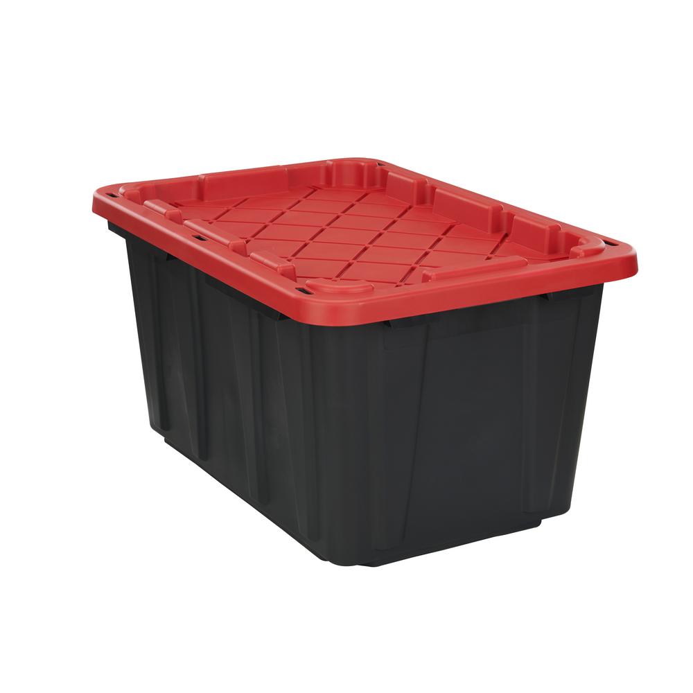 HDX 27Gal. Tough Storage Bin in Red Lid206217 The Home Depot