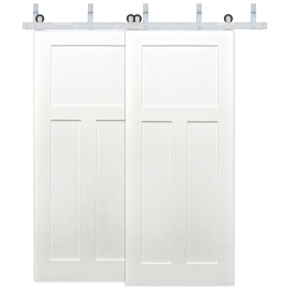 Double Slide 3 Panel Barn Doors Interior Closet The Byp 3 Panel Solid Core Primed Pine Wood