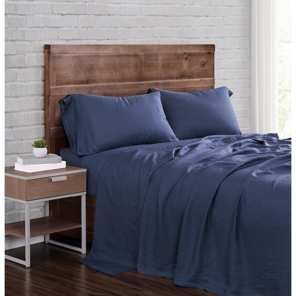 Brooklyn Loom Linen Navy California King Sheet Set Ss2469nvck 4700 Brooklyn Loom Linen Navy California King Sheet Set