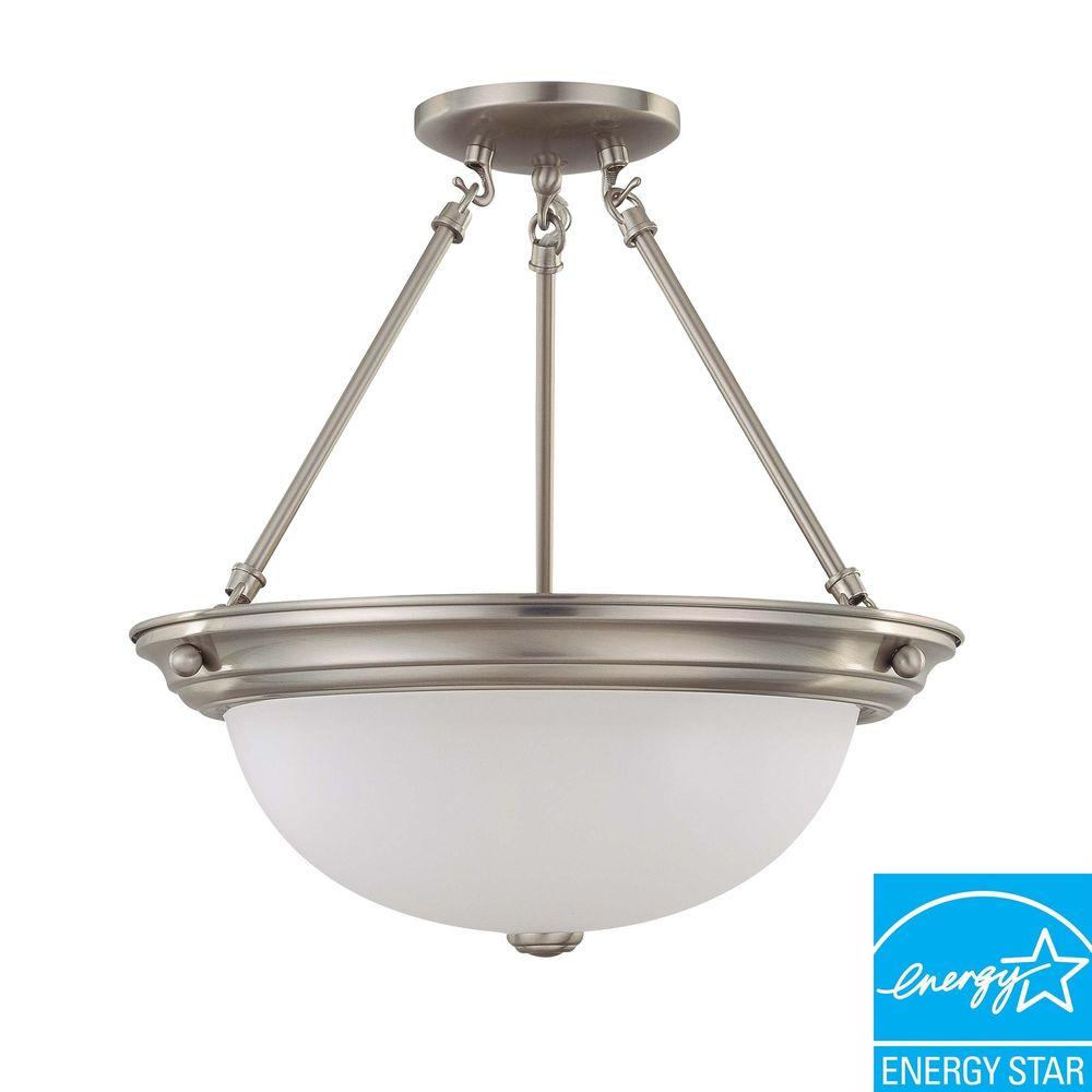 Green Matters 3 Light Brushed Nickel Fluorescent Semi Flush Mount Green Matters 3 Light Brushed Nickel Fluorescent Semi Flush Mount