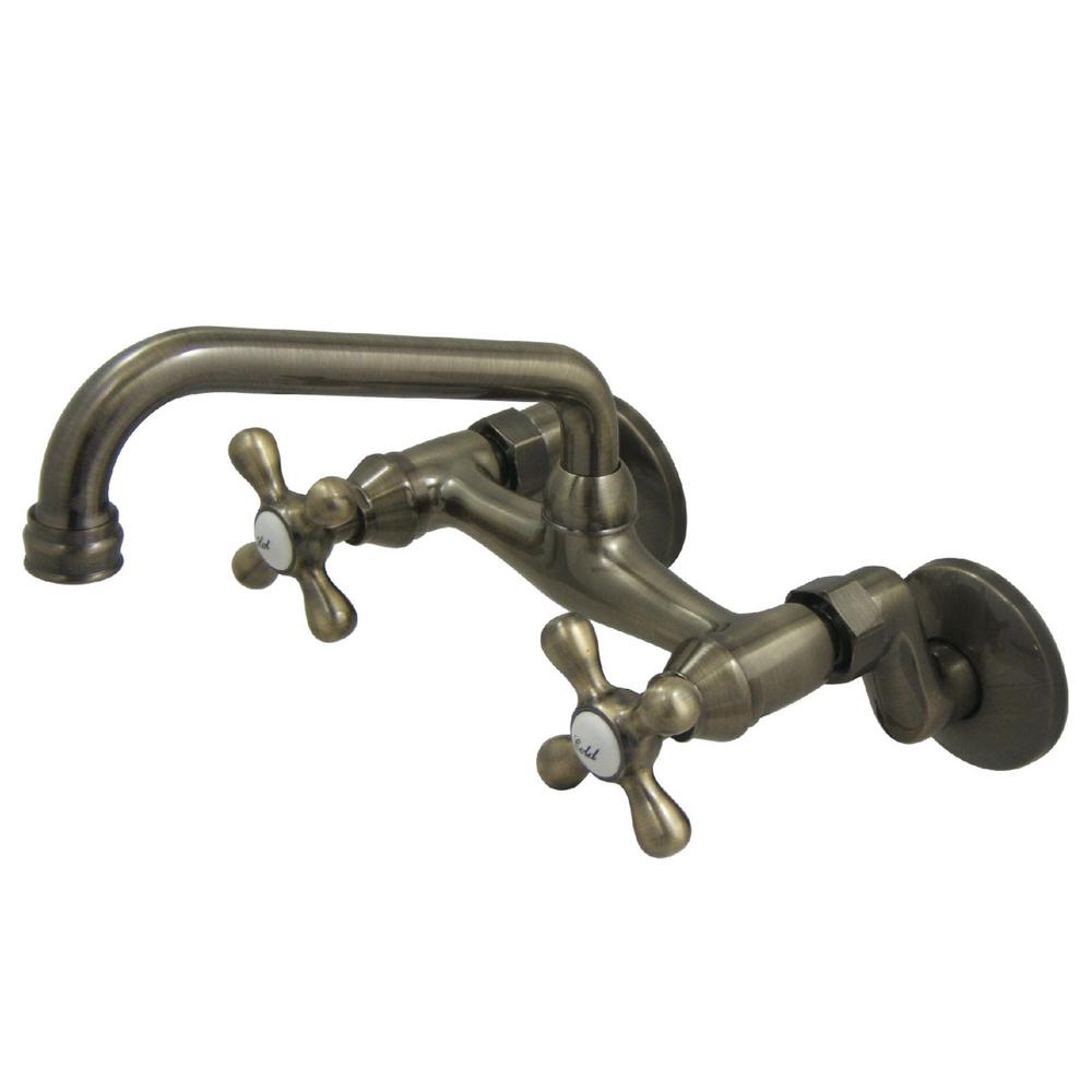 Kingston Brass Low Spout Adjustable Center 2 Handle Wall Mount Low Spout Adjustable Center 2 Handle Wall Mount Standard Kitchen Faucet In Vintage Brass