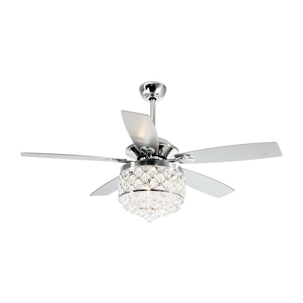 Berkshire 52 In Indoor Chrome Downrod Mount Crystal Chandelier Ceiling Fan With Light And Remote Control