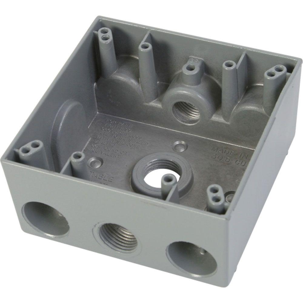Greenfield 2 Gang Weatherproof Electrical Outlet Box With Three 1 2 In Holes Gray B232ps The Home Depot