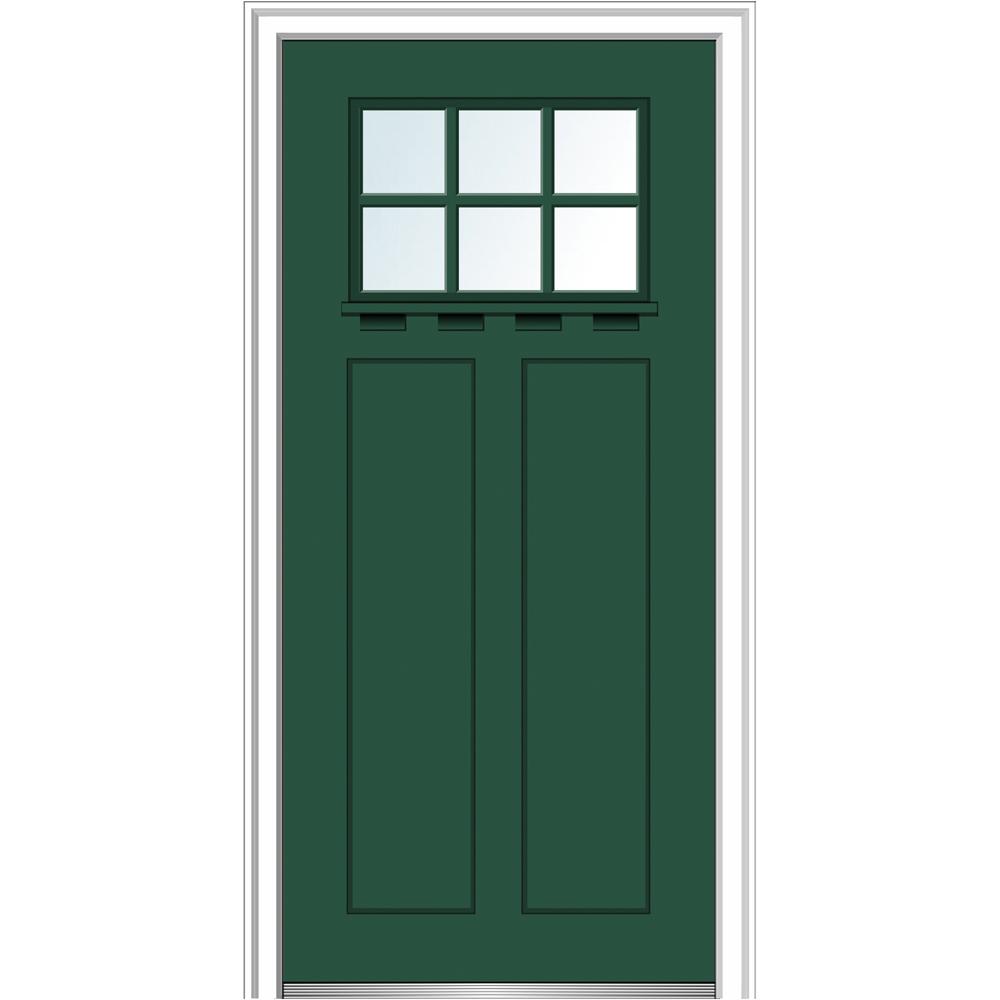 Mmi Door 36 In X80 Low E Gl Right Hand Craftsman 2 Panel 6 Low E Gl Right Hand Craftsman 2 Panel 6 Lite Clear Painted Fibergl Smooth Prehung Frontdoor W Shelf