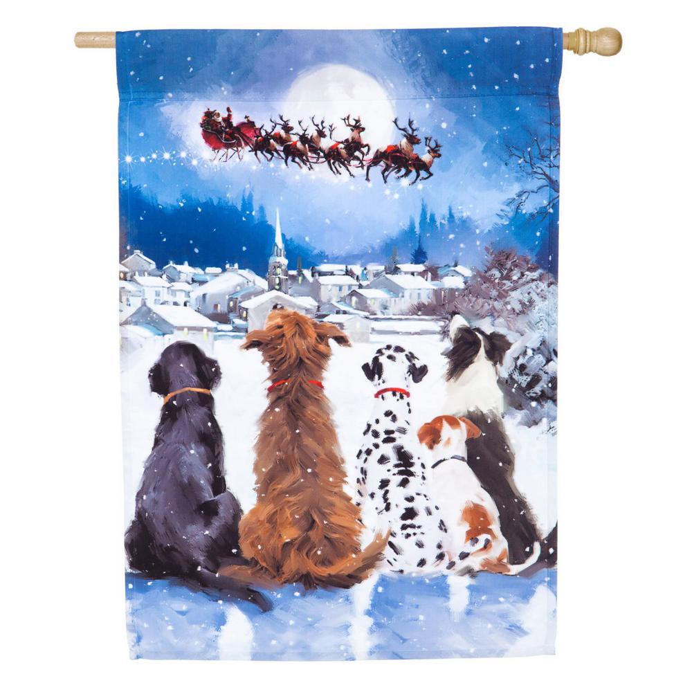 Evergreen 28 in. x 44 in. Christmas Dogs House Satin Flag-13A4577 - The