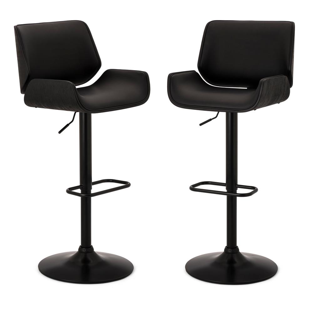 Glitzhome Midcentury Black Modern Adjustable Height Swivel Bar Stool (Set of 2) 2000900007