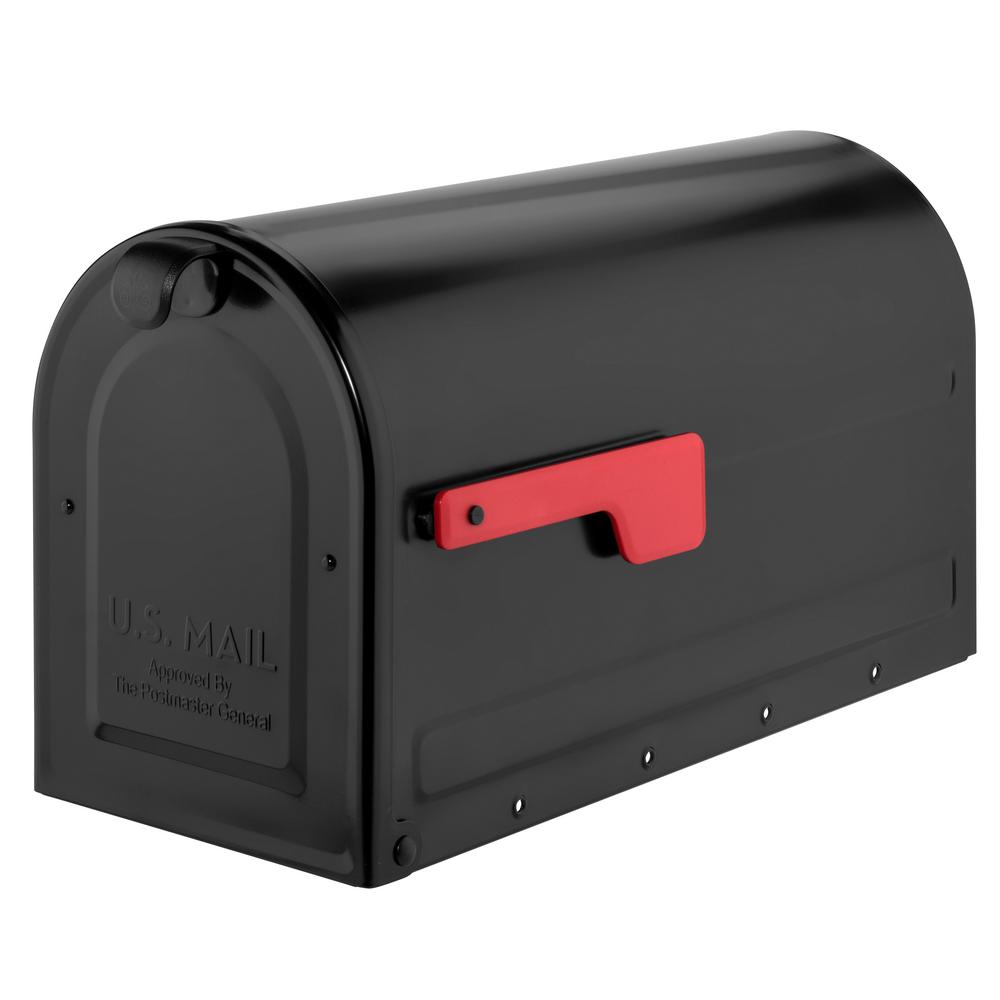 MB2 Post Mount Mailbox Black with Red Flag