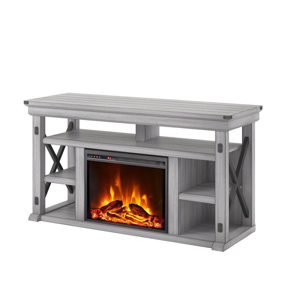 Ameriwood Wildwood Rustic White 60 in. TV Stand with Fireplace