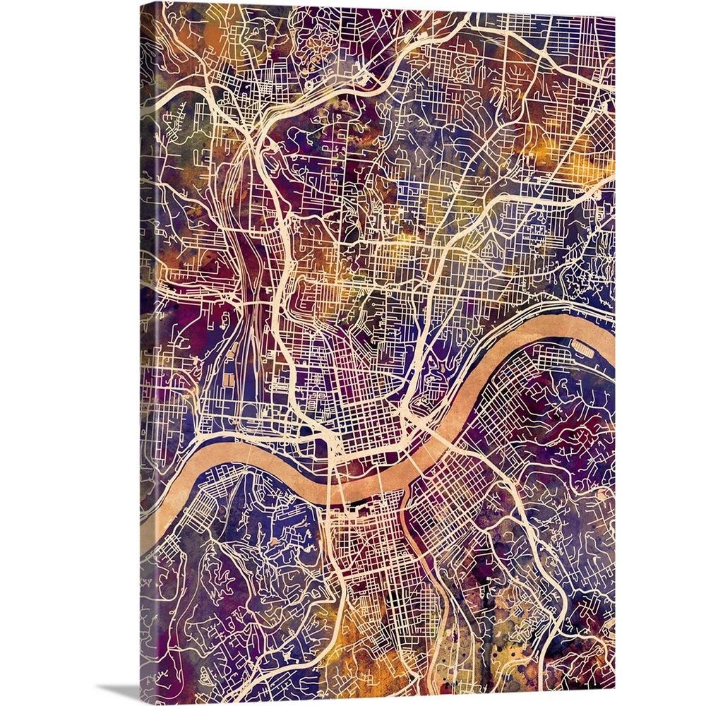 Greatbigcanvas Cincinnati Ohio City Map By Michael Tompsett Canvas Wall Art 2525818 24 18x24 The Home Depot