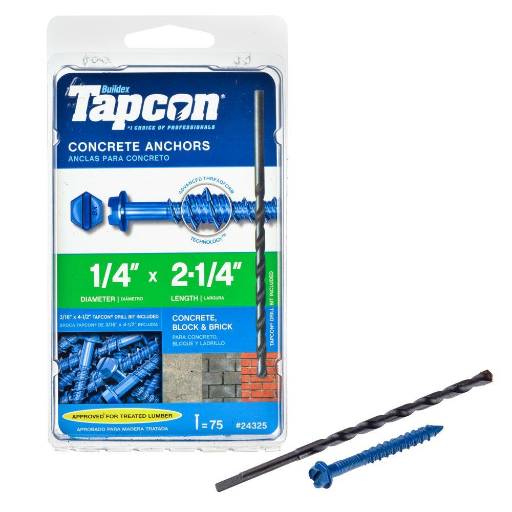 Tapcon 1/4 in. x 21/4 in. HexWasherHead Concrete Anchors (75Pack