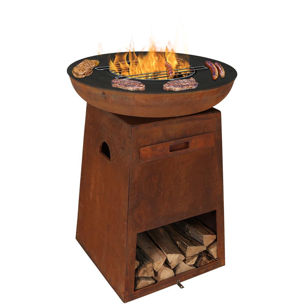 Sunnydaze Decor Rustic 30 In X 40 Round Cast Iron Wood Burning Round Cast Iron Wood Burning Fire Pit With Cooking Edge
