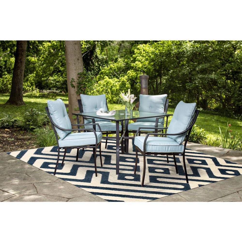 Hanover 79 In Square Indoor Outdoor Area Rug With 5000 Hours Of Uv Protection Greek Key Royal Blue Hanrg79sqgk Blu The Home Depot