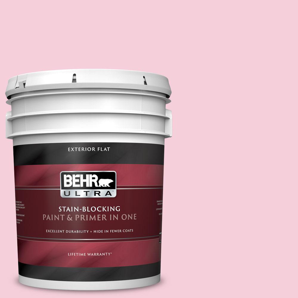 BEHR ULTRA 5 gal. 120C1 April Blush Flat Exterior Paint and Primer in