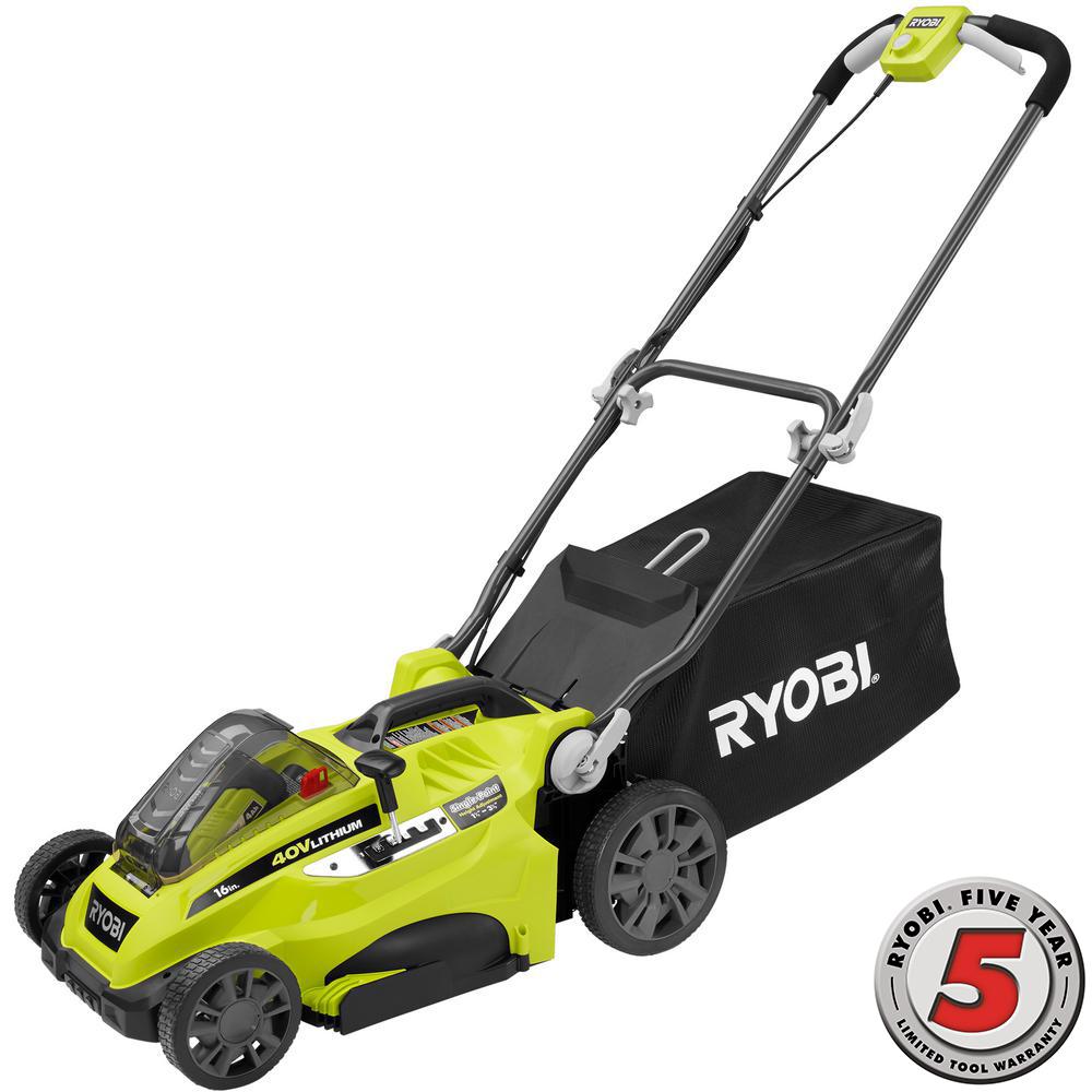 Ryobi 16 in. 40Volt LithiumIon Cordless Battery Walk Behind Push Lawn